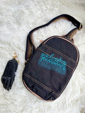 Túi bao tử đeo chéo vải Jeans/Denim thêu Exclusive độc đáo