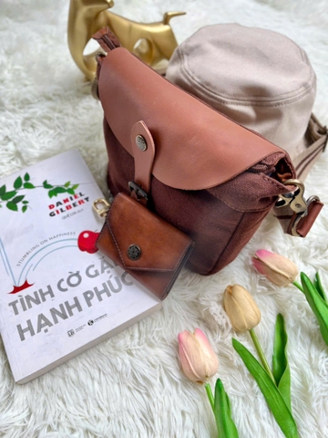 Túi xách Nữ Vải bố phối da màu nâu sang trọng & tiện lợi