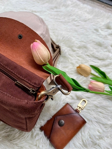 Túi xách Nữ Vải bố phối da màu nâu sang trọng & tiện lợi