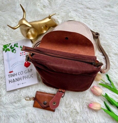 Túi xách Nữ Vải bố phối da màu nâu sang trọng & tiện lợi
