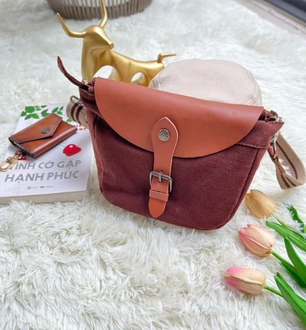 Túi xách Nữ Vải bố phối da màu nâu sang trọng & tiện lợi
