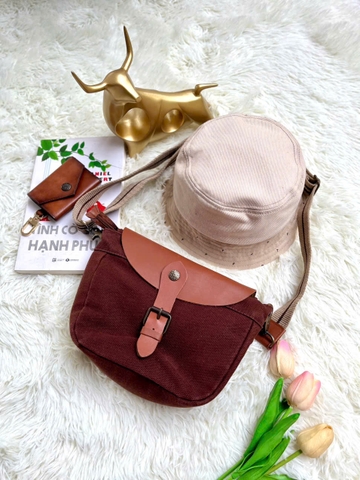 Túi xách Nữ Vải bố phối da màu nâu sang trọng & tiện lợi