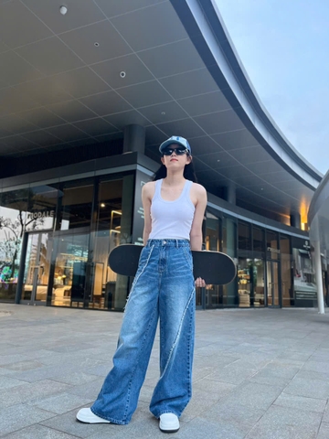 Quần Jeans Cao Cấp Ống Rộng Cách Điệu GOOTIK FASHION