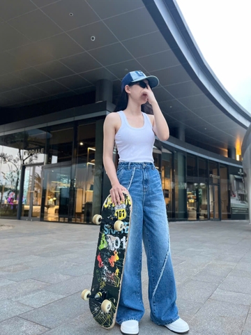 Quần Jeans Cao Cấp Ống Rộng Cách Điệu GOOTIK FASHION