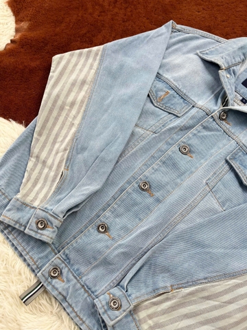Áo Khoác Jeans Nam Form Regular - Tay Phối Kẻ Sọc Nam Tính AKW-013