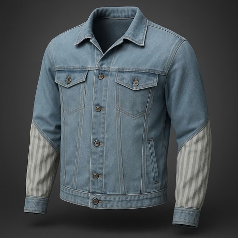 Áo Khoác Jeans Nam Form Regular - Tay Phối Kẻ Sọc Nam Tính AKW-013