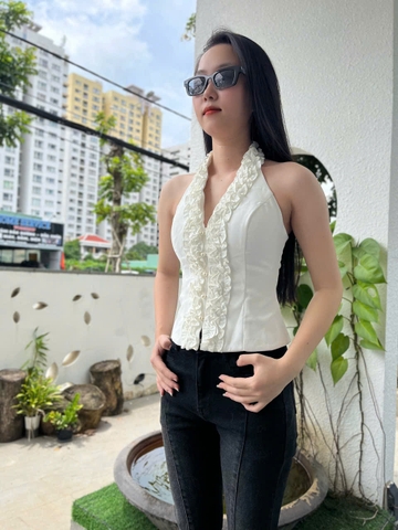 Áo Corset Cổ Yếm Trắng Kaki – Thanh Lịch & Quyến Rũ AW-029