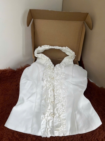 Áo Corset Cổ Yếm Trắng Kaki – Thanh Lịch & Quyến Rũ AW-029