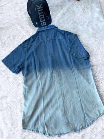 Áo Sơ Mi Jeans Lụa Mềm Mát Loang Màu Tay Ngắn-Phong Cách