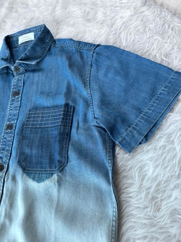 Áo Sơ Mi Jeans Lụa Mềm Mát Loang Màu Tay Ngắn-Phong Cách
