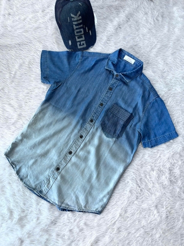 Áo Sơ Mi Jeans Lụa Mềm Mát Loang Màu Tay Ngắn-Phong Cách