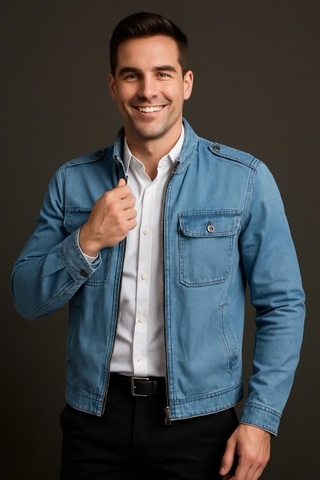 Áo Khoác Jeans Nam Màu Xanh Xám GOOTIK Fashion - AKM-017