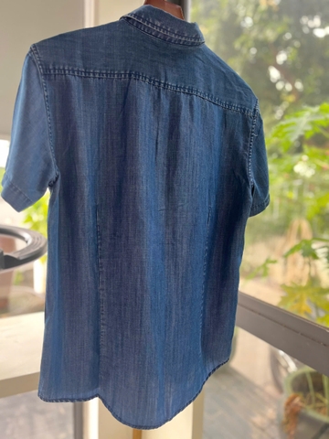 Áo Sơ Mi Jeans Lụa Xanh Đậm Mềm Mát Tay Ngắn-Phong Cách-Gootik Fashion