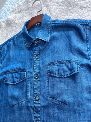 Áo Sơ Mi Jeans Lụa Xanh Đậm Mềm Mát Tay Ngắn-Phong Cách-Gootik Fashion