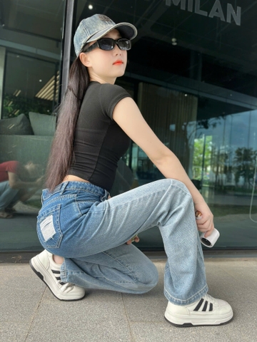 Quần Jeans nữ lưng cao loang màu cực chất - GOOTIKFASHION