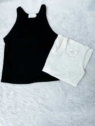 Áo Ba Lỗ cổ tròn chất thun tăm Hàn dày vừa phải, thoáng mát dễ phối đồ - Cá Tính & Dễ Thương - Màu Trắng/Đen