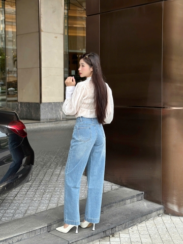 Quần Jeans đính đá cao cấp dáng suông ống rộng Hack dáng cực đỉnh thương hiệu GOOTIK Fashion