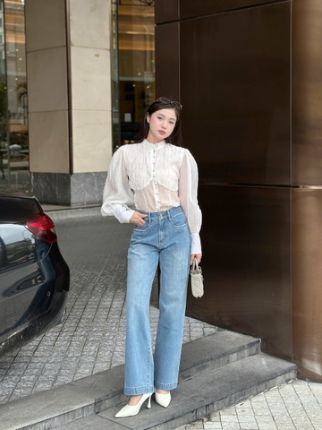 Quần Jeans đính đá cao cấp dáng suông ống rộng Hack dáng cực đỉnh thương hiệu GOOTIK Fashion