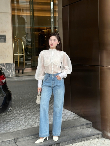 Quần Jeans đính đá cao cấp dáng suông ống rộng Hack dáng cực đỉnh thương hiệu GOOTIK Fashion