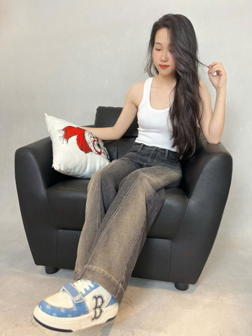 Quần Jeans Suông Đen Phối Xám Cá Tính & Năng Động- GOOTIKFASHION