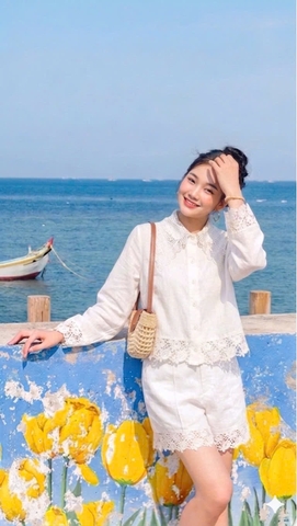 Santorini Chic Set - Sét Linen phối ren Trendy - Gootik Fashion