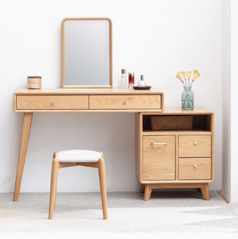 BTĐ02 - Bộ Bàn Trang Điểm Kèm Ghế Gỗ Sồi Tự Nhiên Cao Cấp – Kiệt Tác Dành Cho Góc Làm Đẹp