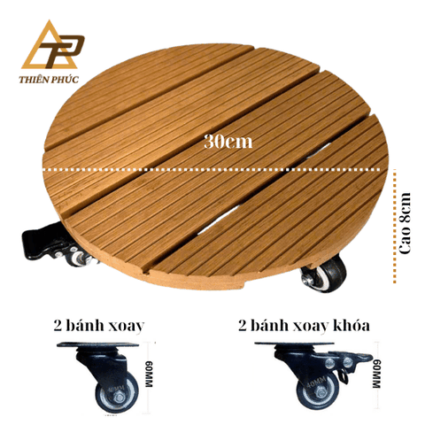 Đế lót chậu cây bằng gỗ nhựa có bánh xe – Di chuyển dễ dàng, bền đẹp, chống nước