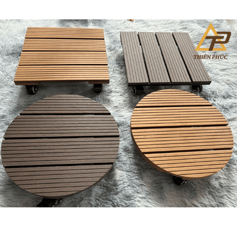 Đế lót chậu cây bằng gỗ nhựa có bánh xe – Di chuyển dễ dàng, bền đẹp, chống nước