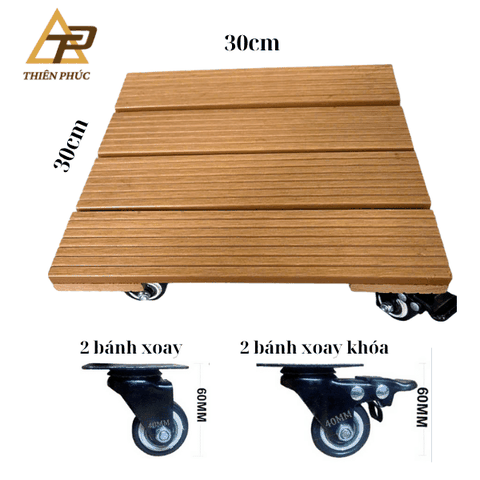 Đế lót chậu cây bằng gỗ nhựa có bánh xe – Di chuyển dễ dàng, bền đẹp, chống nước