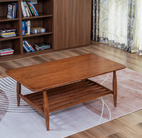 BT06 - Bàn Trà Gỗ Sồi Tự Nhiên Mặt Chữ Nhật 2 Tầng Tiện Lợi