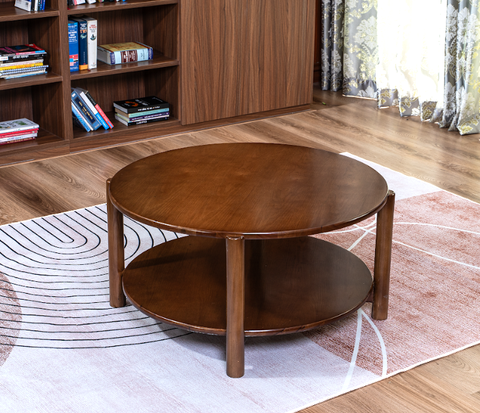 BT02 - Bàn Trà Gỗ Sồi Tự Nhiên Mặt Tròn 2 Tầng