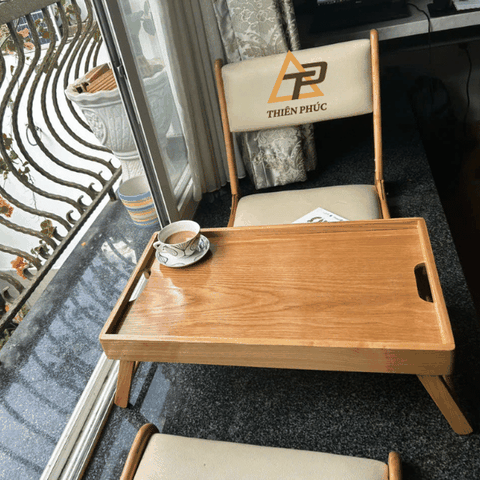 BT09 - Bàn xếp gọn đa năng làm bàn trà, bàn cafe, bàn ăn, bàn làm việc bằng gỗ sồi tự nhiên 100%