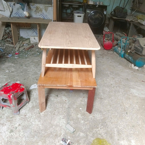 BT06 - Bàn Trà Gỗ Sồi Tự Nhiên Mặt Chữ Nhật 2 Tầng Tiện Lợi