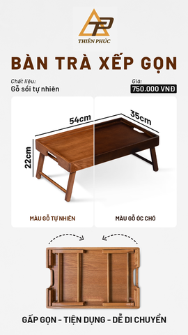 BT09 - Bàn xếp gỗ sồi tự nhiên bền đẹp, tiện lợi, đa năng