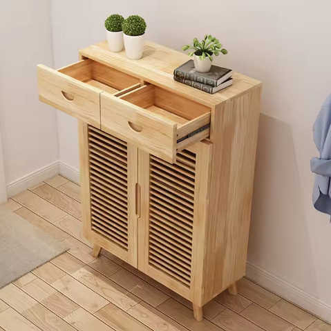 TG01 - Tủ giày dép gỗ sồi tự nhiên có ngăn kéo và cửa lá sách thoáng khí