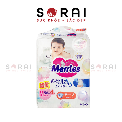 Bỉm Meriess Nhật Bản size M dán 56+4 miếng 6-11kg mẫu mới