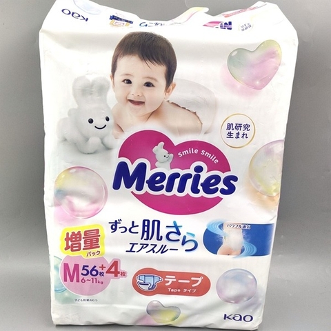 Bỉm Merries Nhật Bản M quần mẫu mới 52+6 cho bé 6-11kg