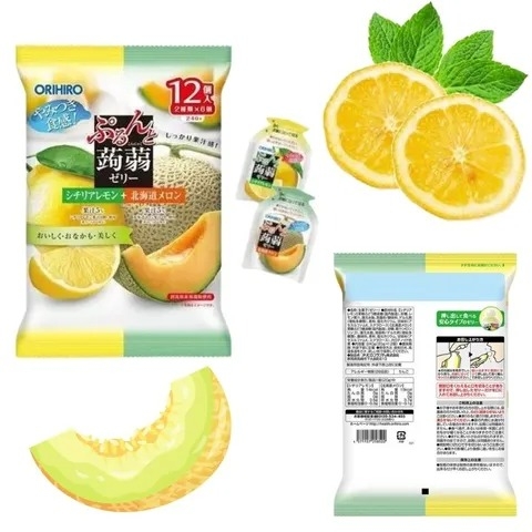 Thạch Orihiro hoa quả vị chanh & dưa lưới túi 12 cái