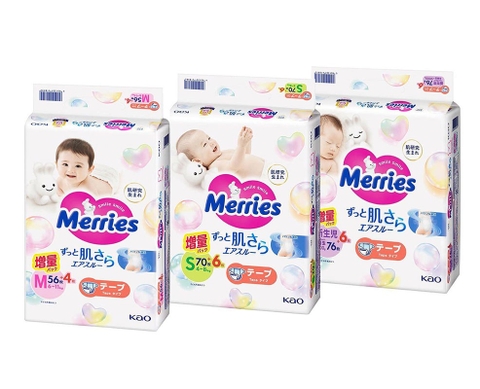 Bỉm Meriess Nhật Bản size M dán 56+4 miếng 6-11kg mẫu mới