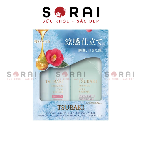Set dầu gội, dầu xả Tsubaki Cool & Repair phục hồi, mát lạnh 490ml Nhật bản