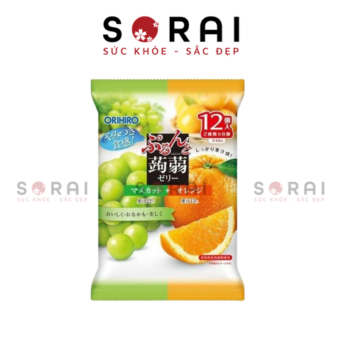 Thạch rau câu Orihiro mix 2 vị nho xanh và cam 240g