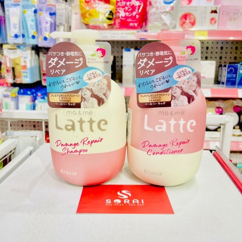 Dầu gội, dầu xả mẹ bé Latte Kracie dưỡng ẩm, phục hồi tóc 490ml 2y+