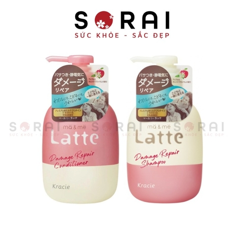 Dầu gội, dầu xả mẹ bé Latte Kracie dưỡng ẩm, phục hồi tóc 490ml 2y+