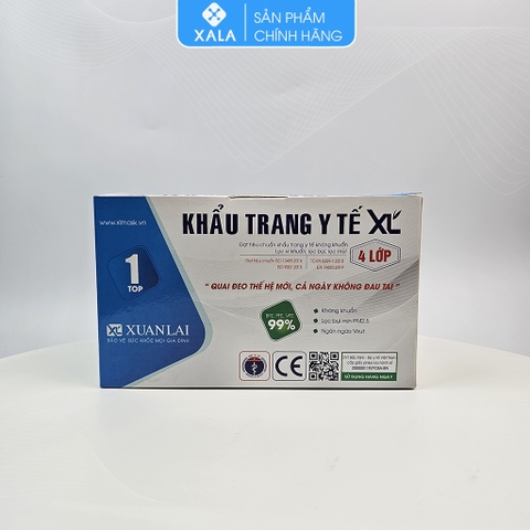 Khẩu trang y tế 4 lớp Quai vải mềm kháng khuẩn XL (hộp 50 chiếc)