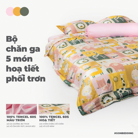 Bộ Chăn Ga Gối Lụa Tencel Hoạ Tiết Hoạt Hình Thú