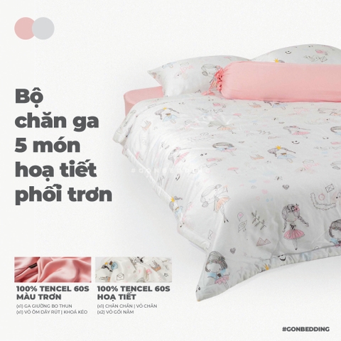 Bộ Chăn Ga Lụa Tencel Hoạ Tiết Công Chúa Nhỏ