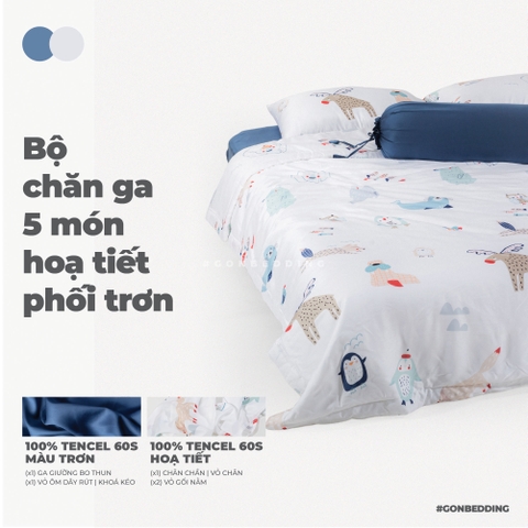 Bộ Chăn Ga Gối Lụa Tencel Hoạ Tiết Biệt Đội Cánh Cụt