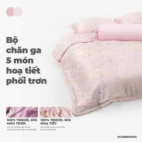 Bộ Chăn Ga Gối Lụa Tencel Hoạ Tiết Hoa Leo Hồng