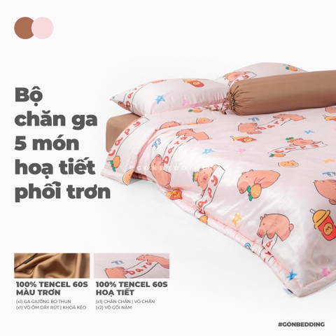 Bộ Chăn Ga Gối Lụa Tencel Capybara