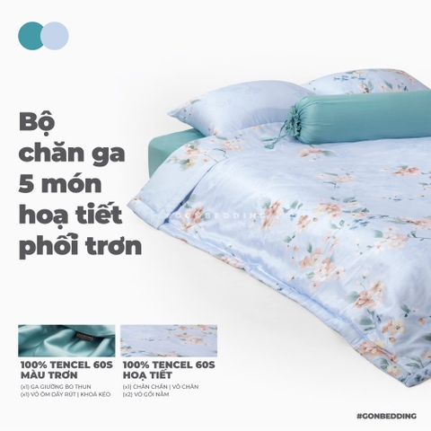 Bộ Chăn Ga Gối Lụa Tencel Hoa ban xanh